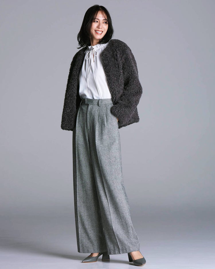 ラメツイード・タックワイドパンツ 詳細画像 ブラック 1