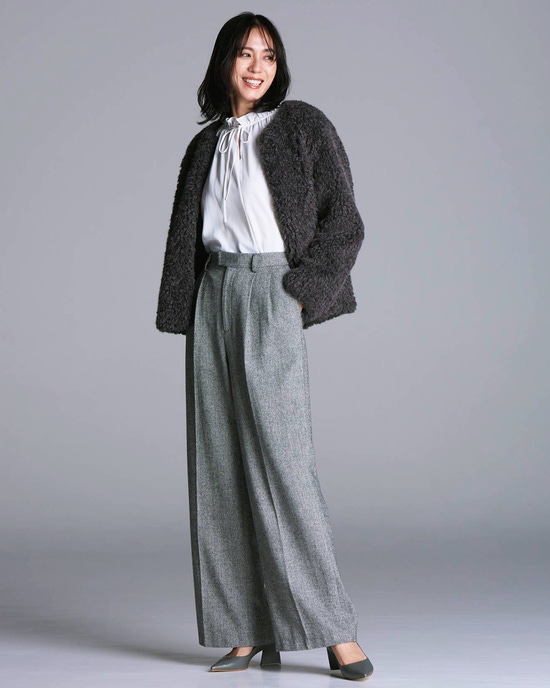 ラメツイード・タックワイドパンツ