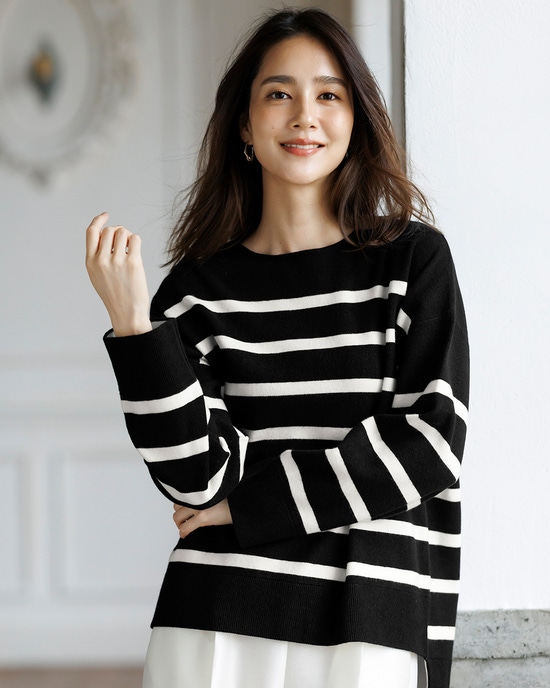 ウール混・ドロップショルダーセーター