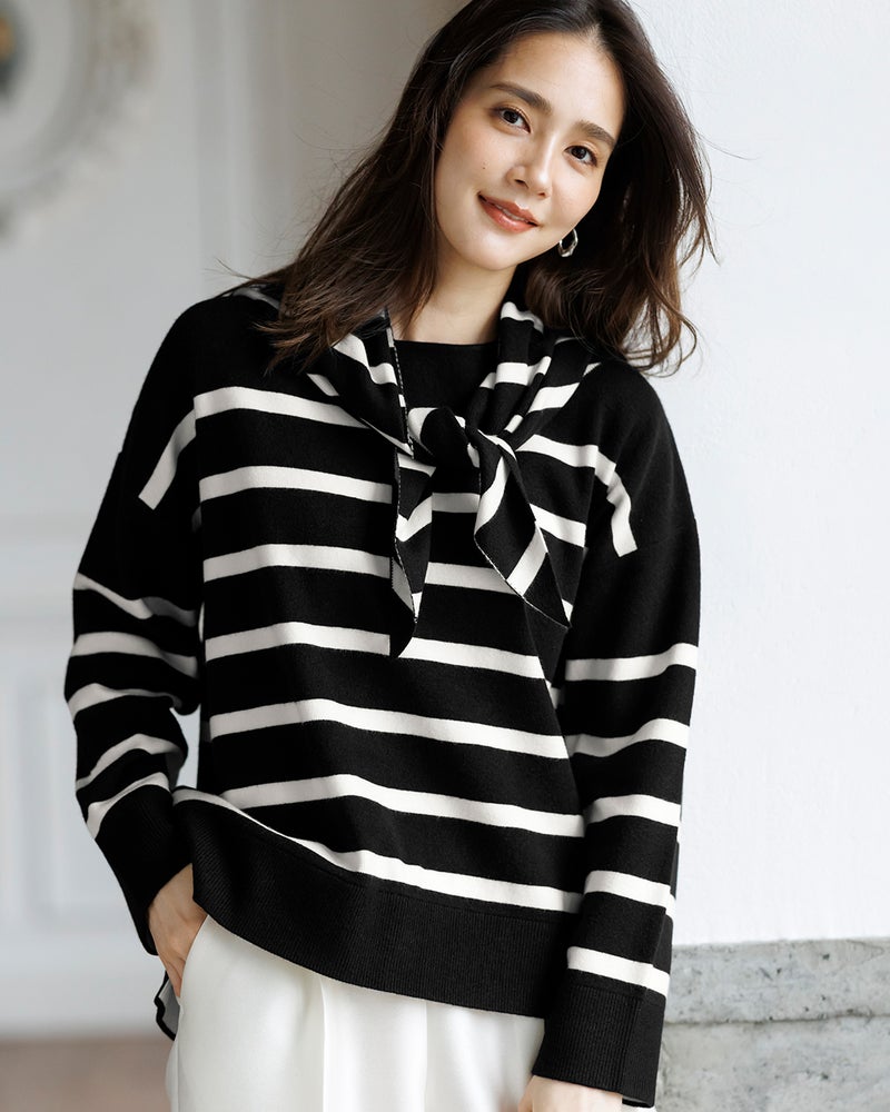 ウール混・ドロップショルダーセーター 詳細画像 ブラックパターン 2