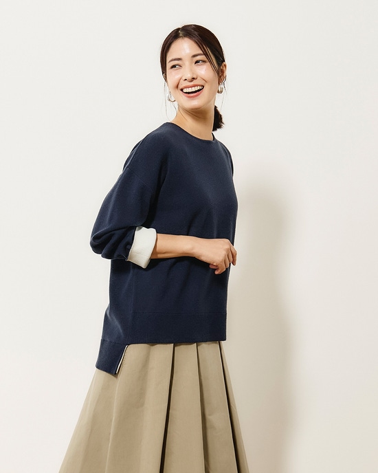 ウール混・ドロップショルダーセーター