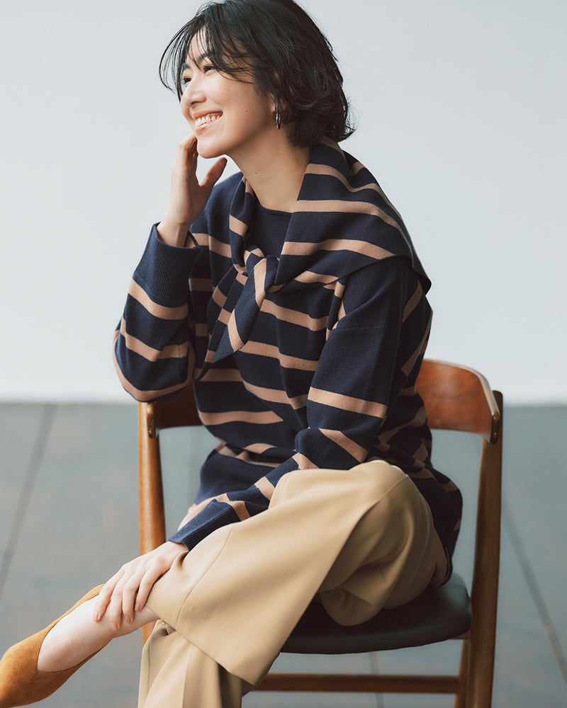 ウール混・ドロップショルダーセーター 詳細画像 ミッドナイトパターン 2