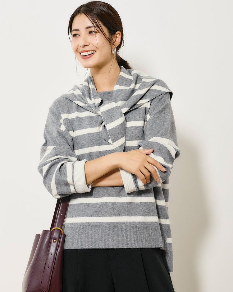 ウール混・ニットスカーフ 詳細画像 グレーパターン 3