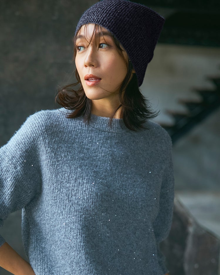 ラメ糸スパンコール・ニットビーニー 詳細画像 ミッドナイトブルー 1