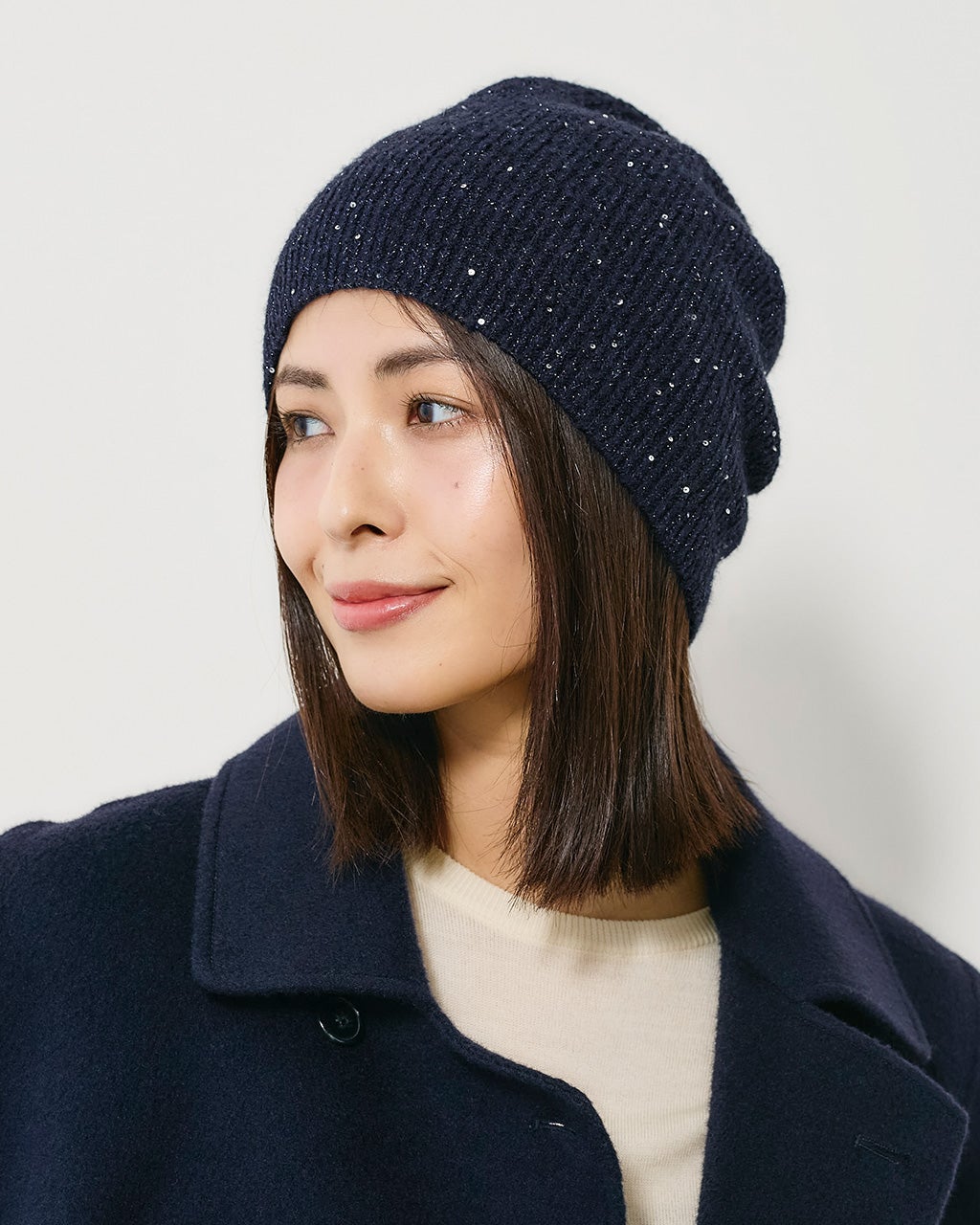 ラメ糸スパンコール・ニットビーニー/40代50代からのレディース