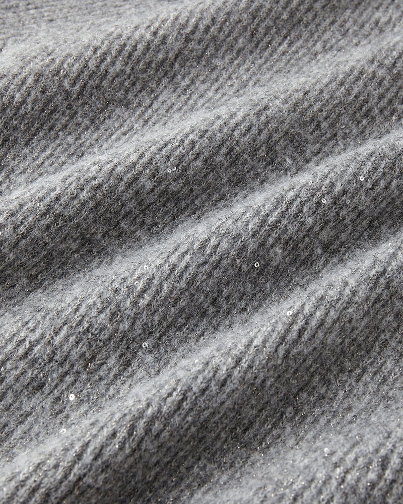 ラメ糸スパンコールニット・片畦クルーネック 詳細画像 グレー 2
