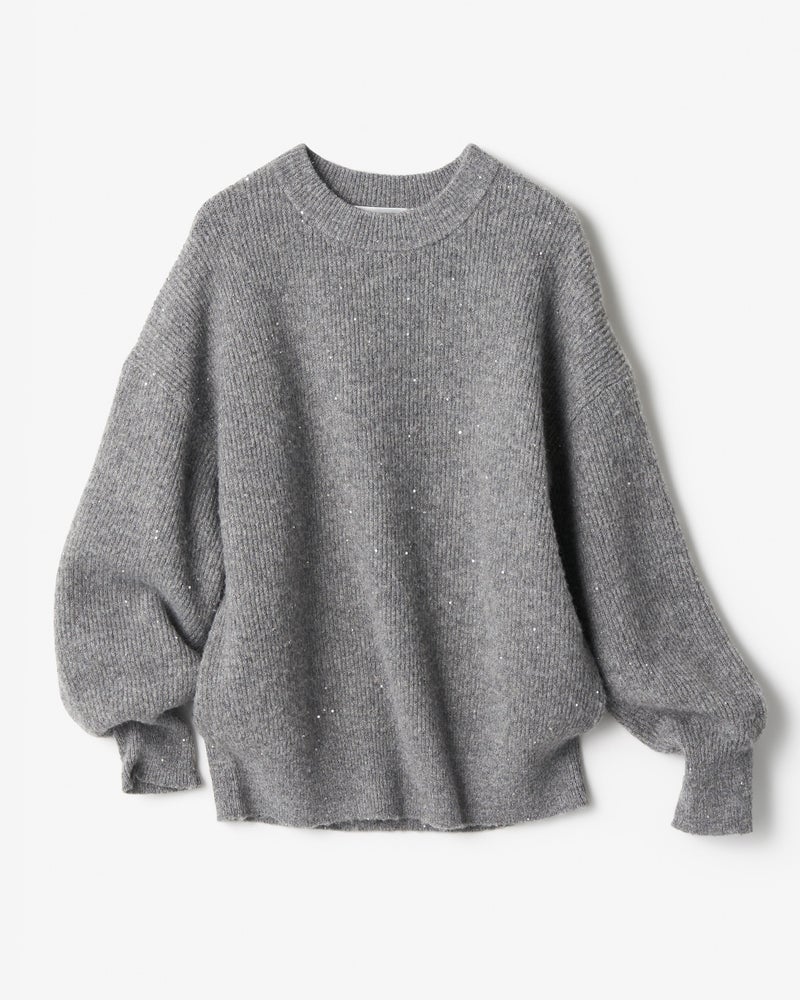 ラメ糸スパンコールニット・片畦クルーネック 詳細画像 グレー 3