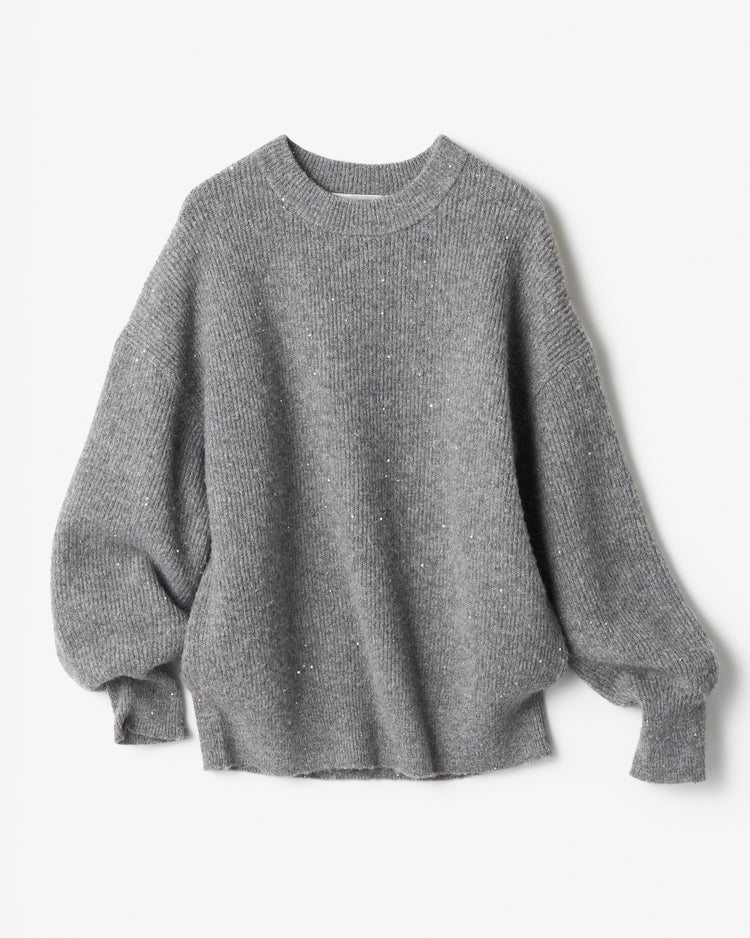 ラメ糸スパンコールニット・片畦クルーネック 詳細画像 グレー 3