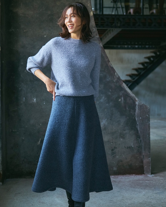 ラメ糸スパンコールニット・片畦クルーネック