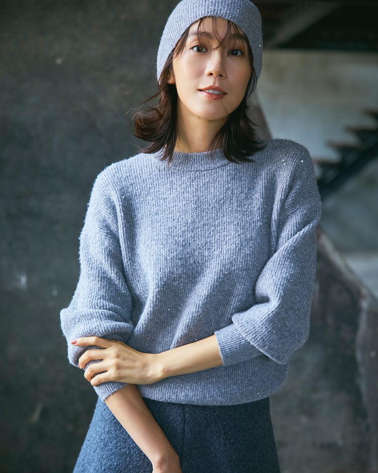 ラメ糸スパンコールニット・片畦クルーネック 詳細画像 サックス 2