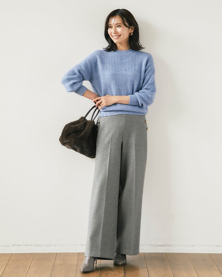 ラメ糸スパンコールニット・片畦クルーネック 詳細画像 サックス 5