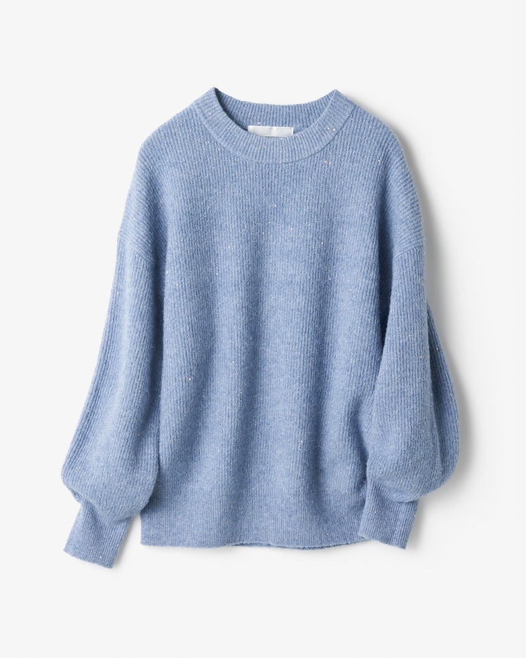 ラメ糸スパンコールニット・片畦クルーネック 詳細画像 サックス 7