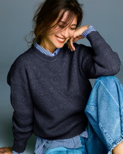 ラメ糸スパンコールニット・片畦クルーネック