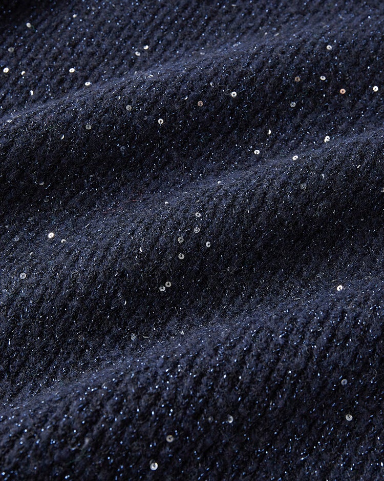 ラメ糸スパンコールニット・片畦クルーネック 詳細画像 ミッドナイトブルー 2
