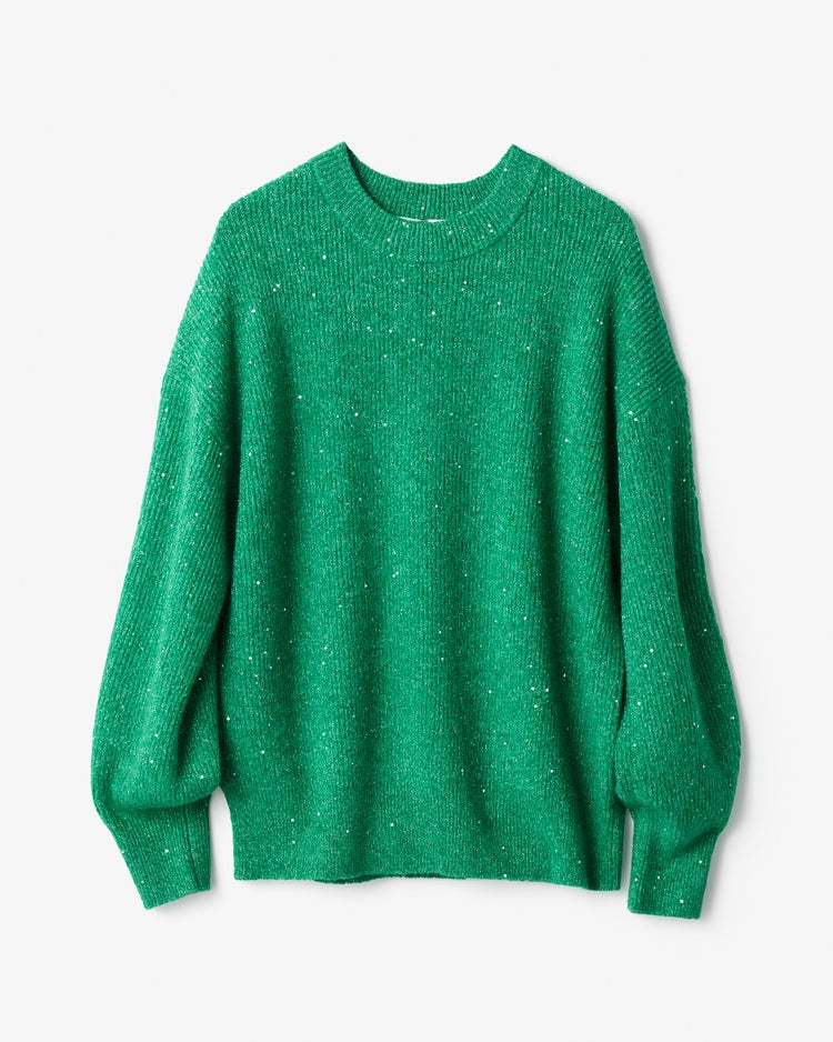 ラメ糸スパンコールニット・片畦クルーネック 詳細画像 グリーン 5