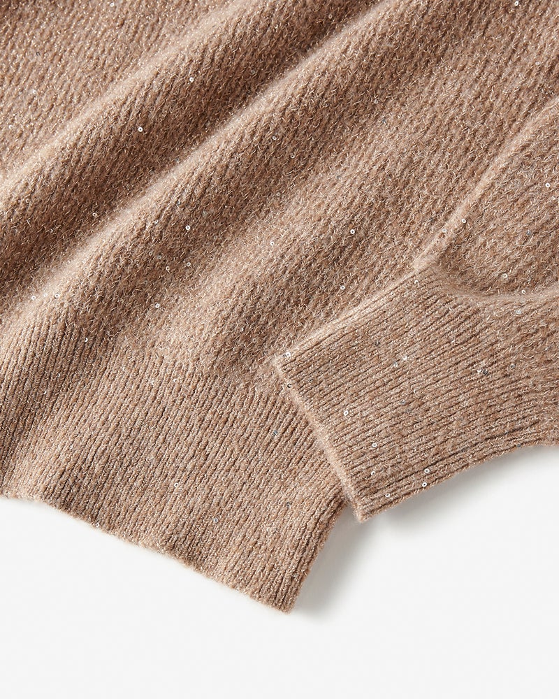 ラメ糸スパンコールニット・片畦クルーネック 詳細画像 ゴールドxベージュ 3