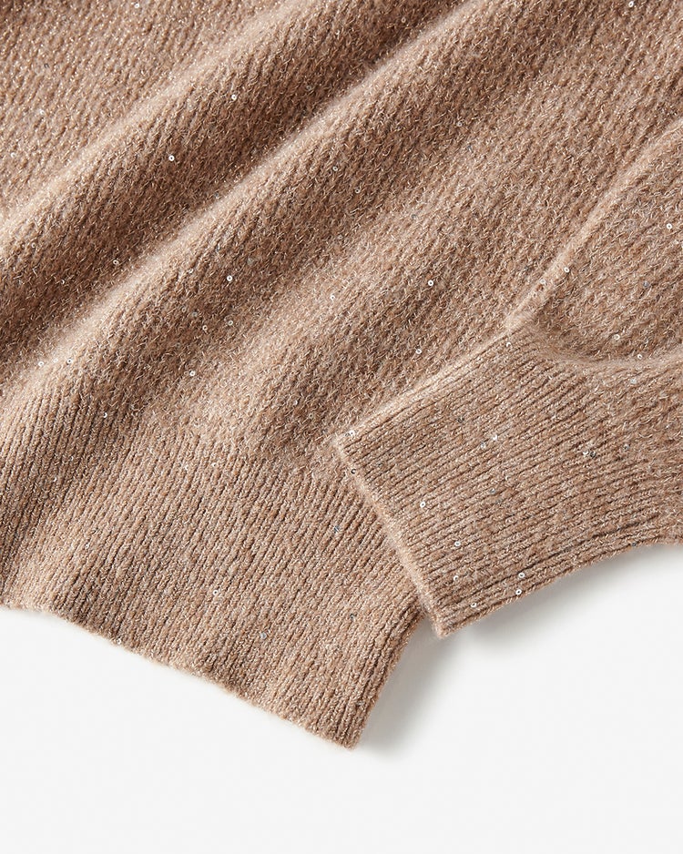 ラメ糸スパンコールニット・片畦クルーネック 詳細画像 ゴールドxベージュ 3