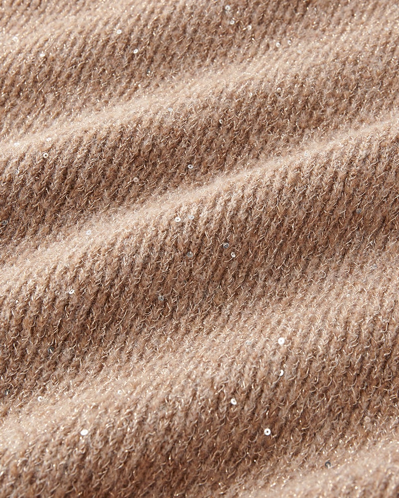 ラメ糸スパンコールニット・片畦クルーネック 詳細画像 ゴールドxベージュ 4