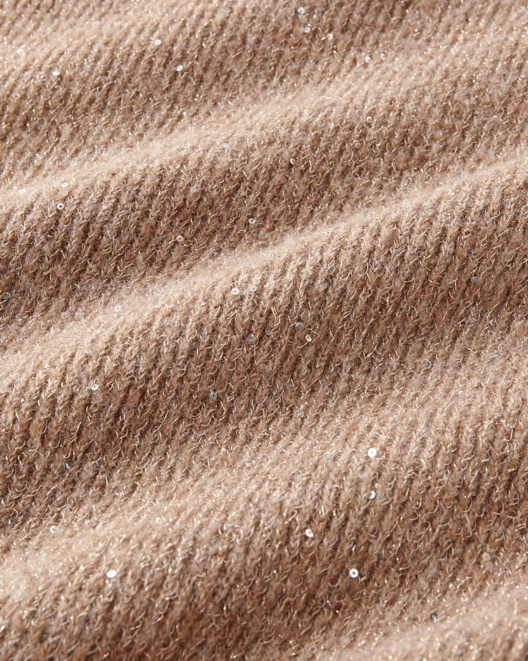 ラメ糸スパンコールニット・片畦クルーネック 詳細画像 ゴールドｘベージュ 6