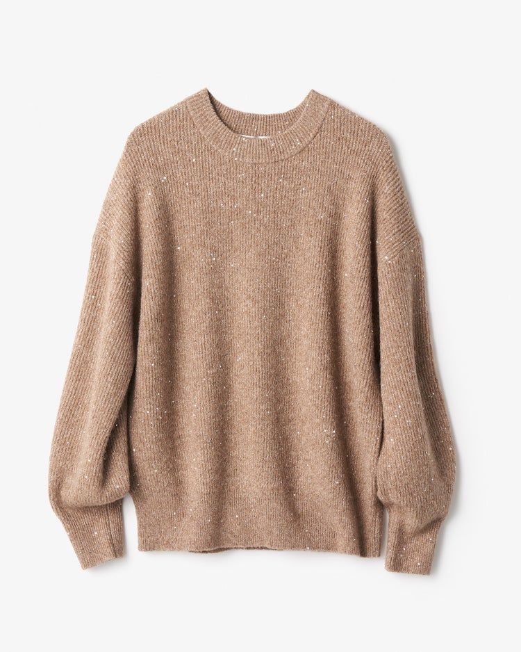 ラメ糸スパンコールニット・片畦クルーネック 詳細画像 ゴールドｘベージュ 7