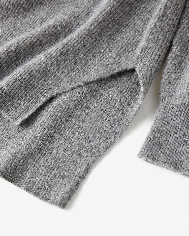 ラメ糸スパンコールニット・片畦タートルネック 詳細画像 グレー 6