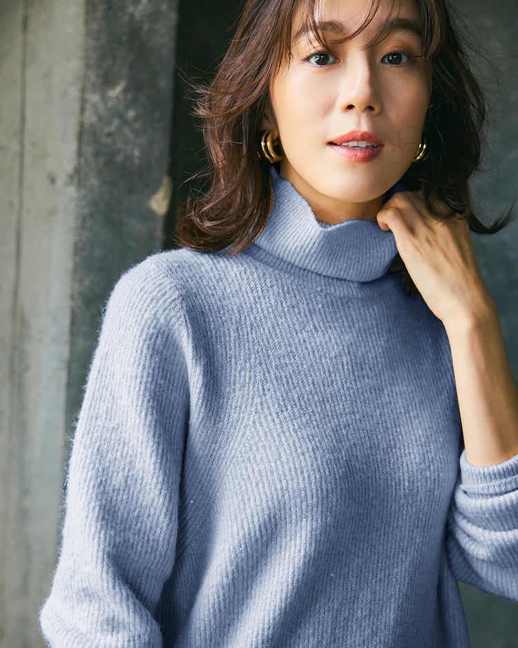 ラメ糸スパンコールニット・片畦タートルネック 詳細画像 サックス 1