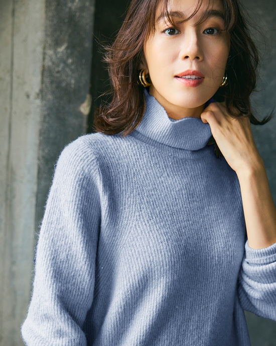 ラメ糸スパンコールニット・片畦タートルネック