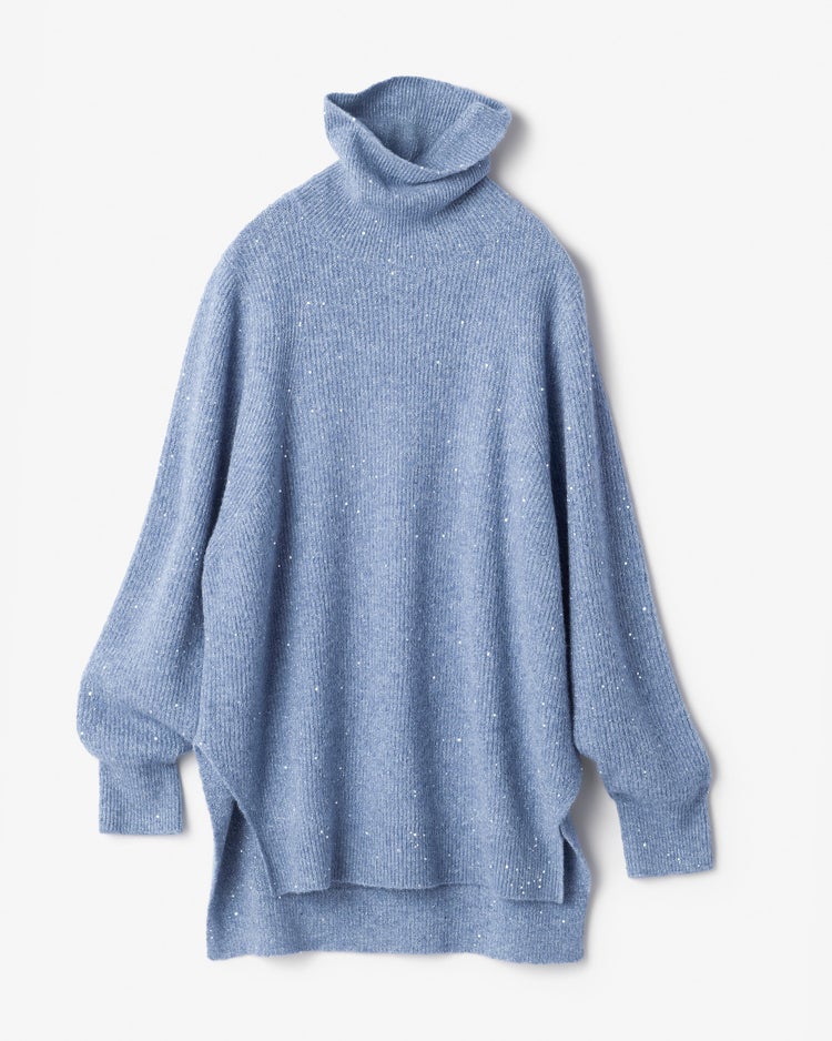 ラメ糸スパンコールニット・片畦タートルネック 詳細画像 サックス 3