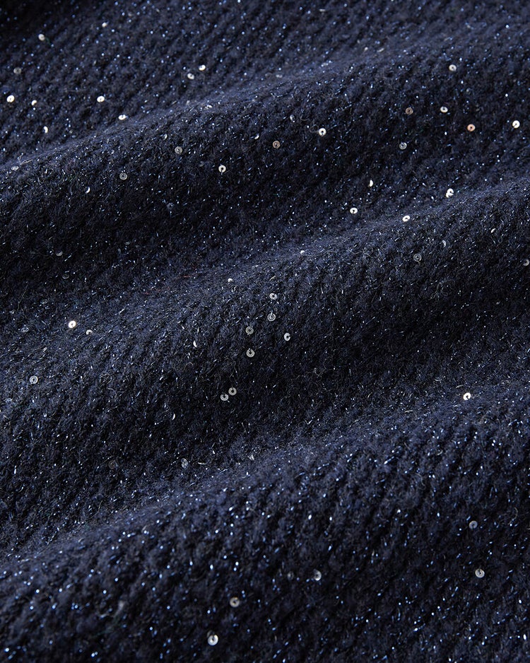 ラメ糸スパンコールニット・片畦タートルネック 詳細画像 ミッドナイトブルー 7