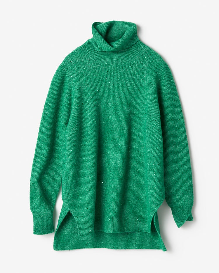 ラメ糸スパンコールニット・片畦タートルネック 詳細画像 グリーン 6