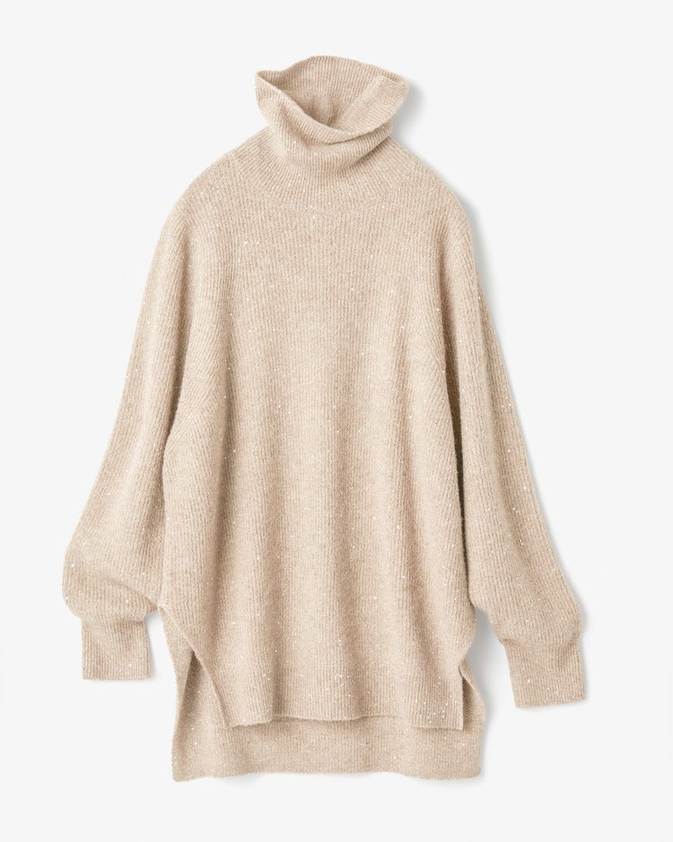 ラメ糸スパンコールニット・片畦タートルネック 詳細画像 シャンパン 3