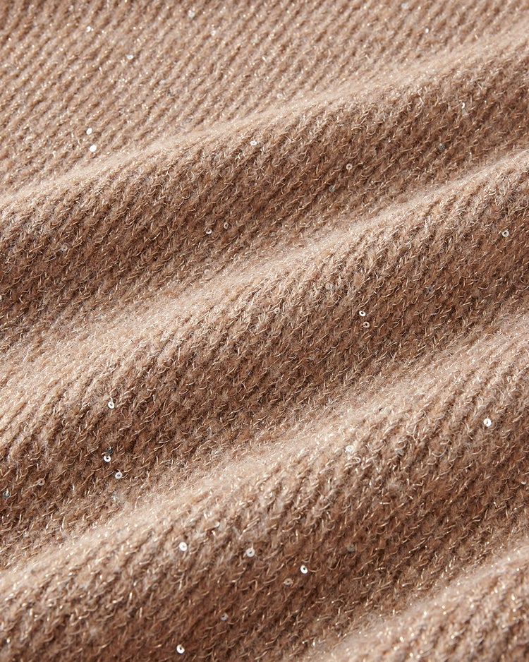 ラメ糸スパンコールニット・片畦タートルネック 詳細画像 ゴールドｘベージュ 2