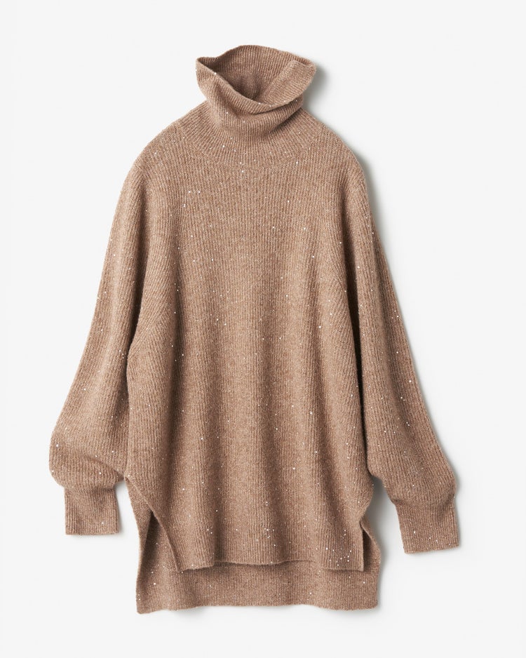 ラメ糸スパンコールニット・片畦タートルネック 詳細画像 ゴールドｘベージュ 6