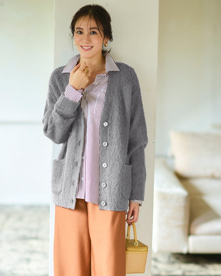 モヘア混シャギー・Vネックカーディガン 詳細画像 グレー 1