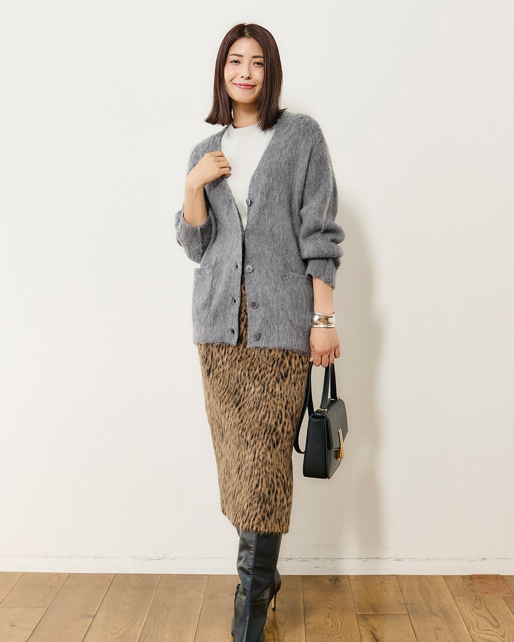 モヘア混シャギー・Vネックカーディガン/40代50代からの