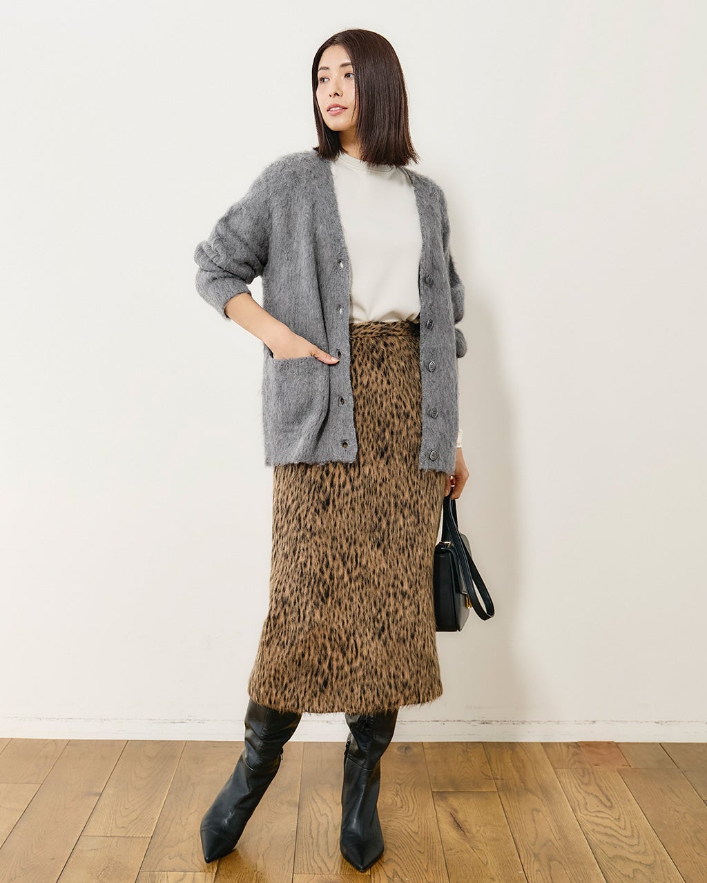 モヘア混シャギー・Vネックカーディガン/40代50代からの