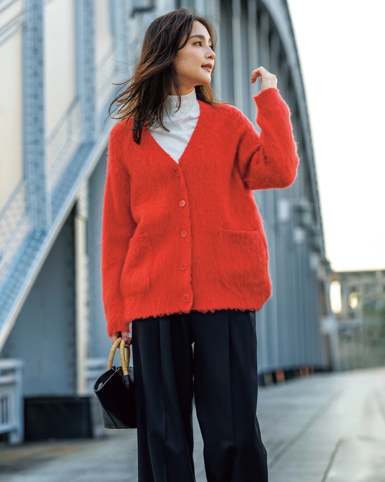 モヘア混シャギー・Vネックカーディガン 詳細画像 オレンジ 1