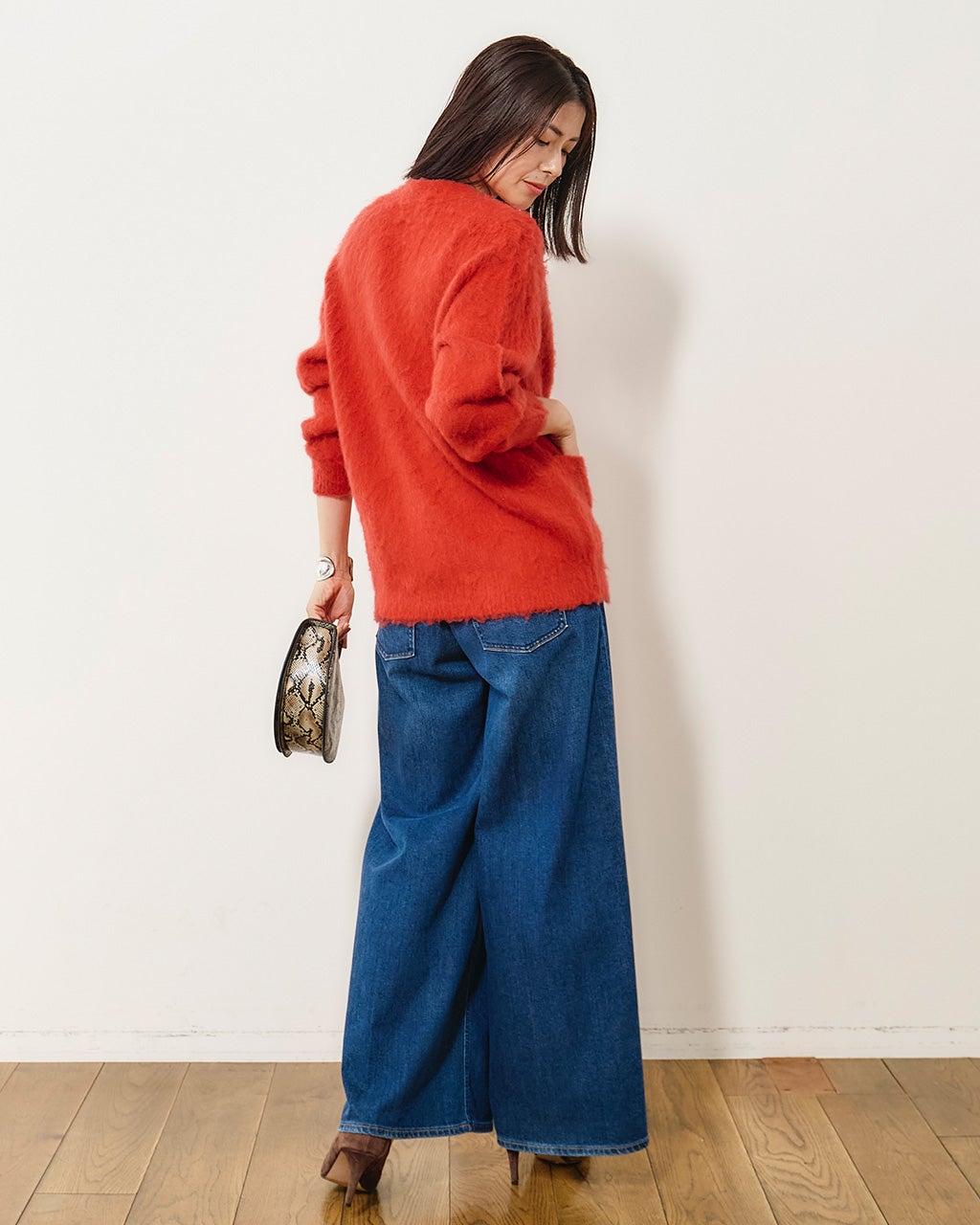 極上 80s - vintage モヘアカーディガン シャギー オレンジ 3D