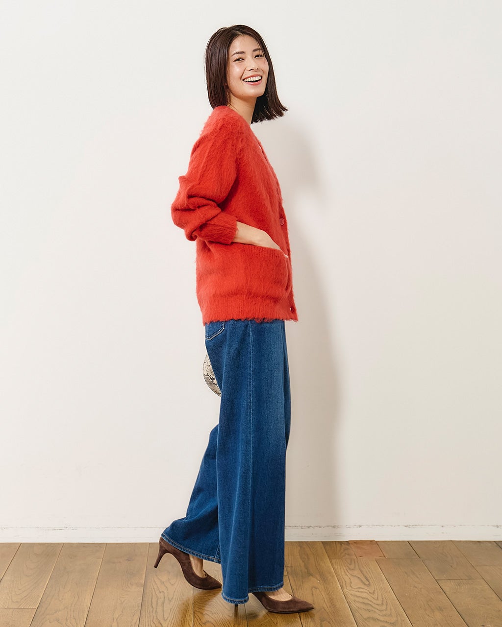 モヘア混シャギー・Vネックカーディガン/40代50代からのレディース