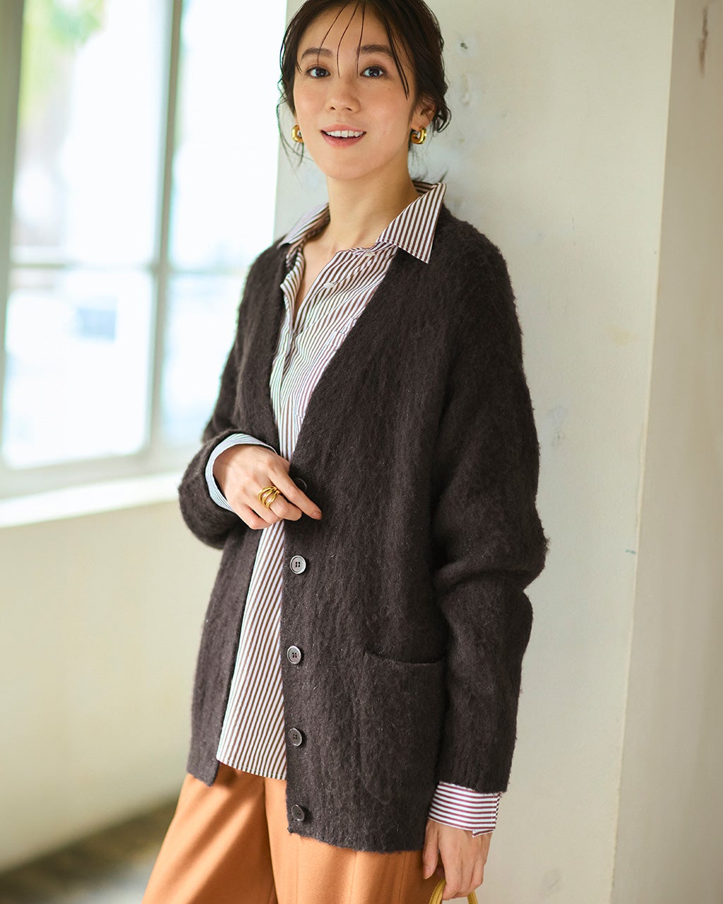 モヘア混シャギー・Vネックカーディガン/40代50代からの