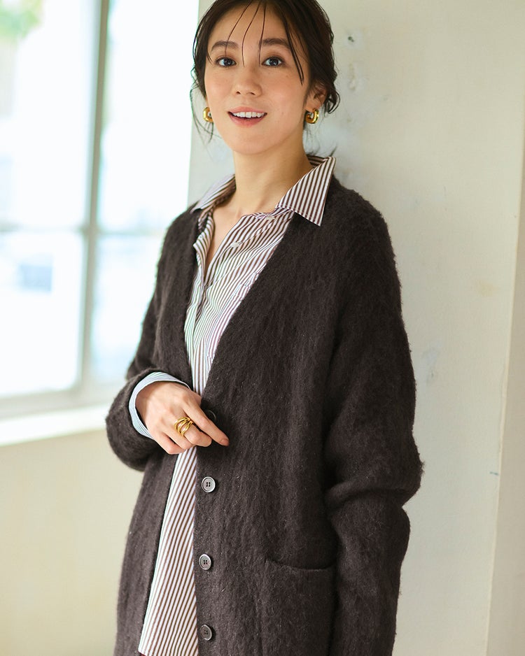 モヘア混シャギー・Vネックカーディガン 詳細画像 ダークブラウン 1