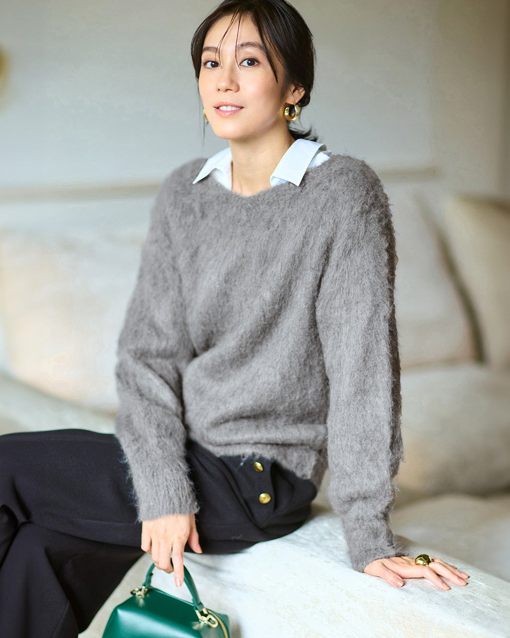 モヘア混シャギー・2WAYプルオーバーニット/40代50代からのレディース