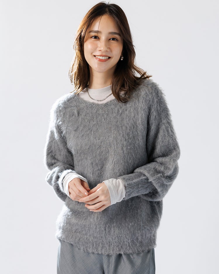 モヘア混シャギー・2WAYプルオーバーニット 詳細画像 グレー 1