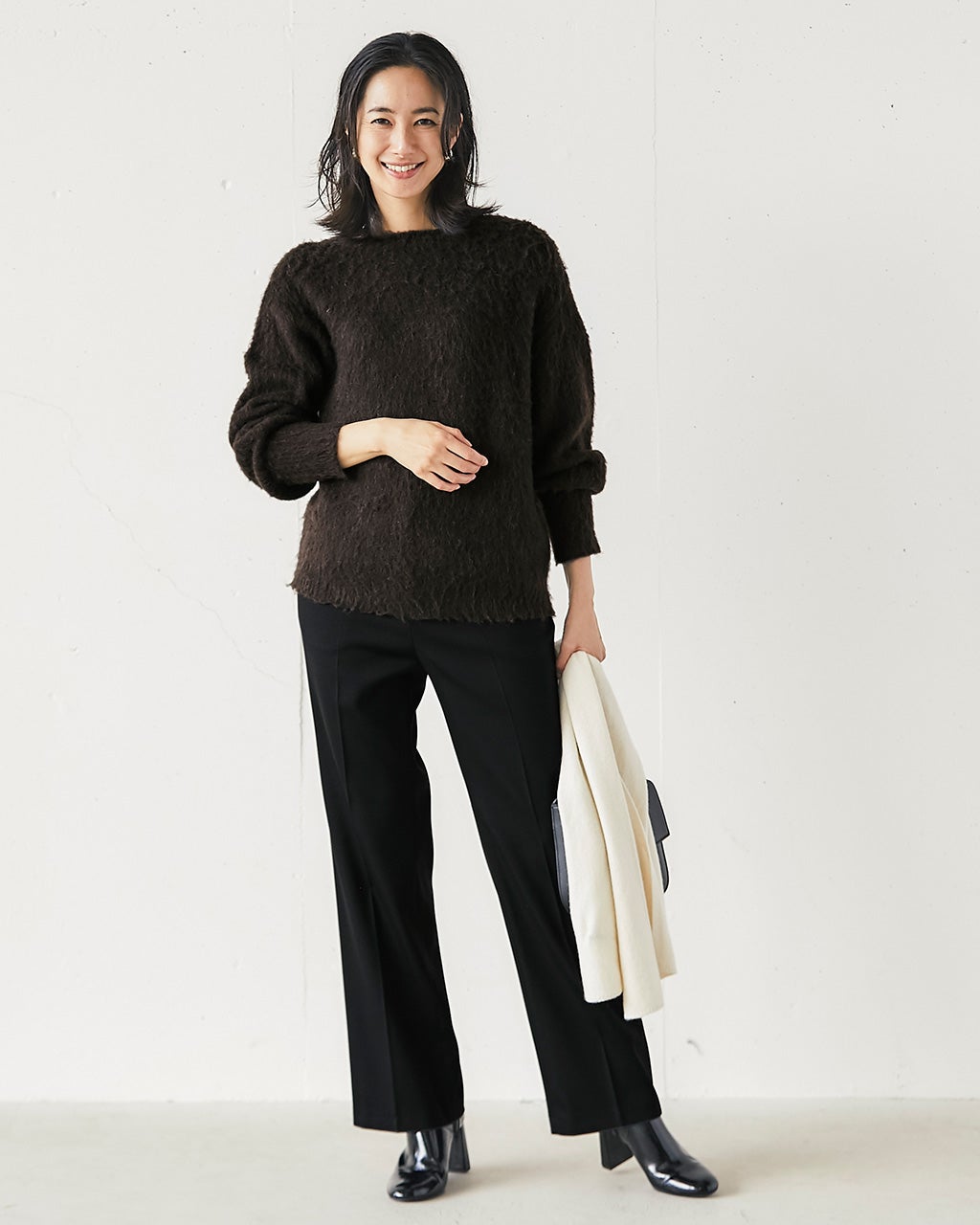 グレー モヘア混 セーター サイズ38 モヘア混シャギー・2WAYプルオーバーニット/40代50代からのレディース