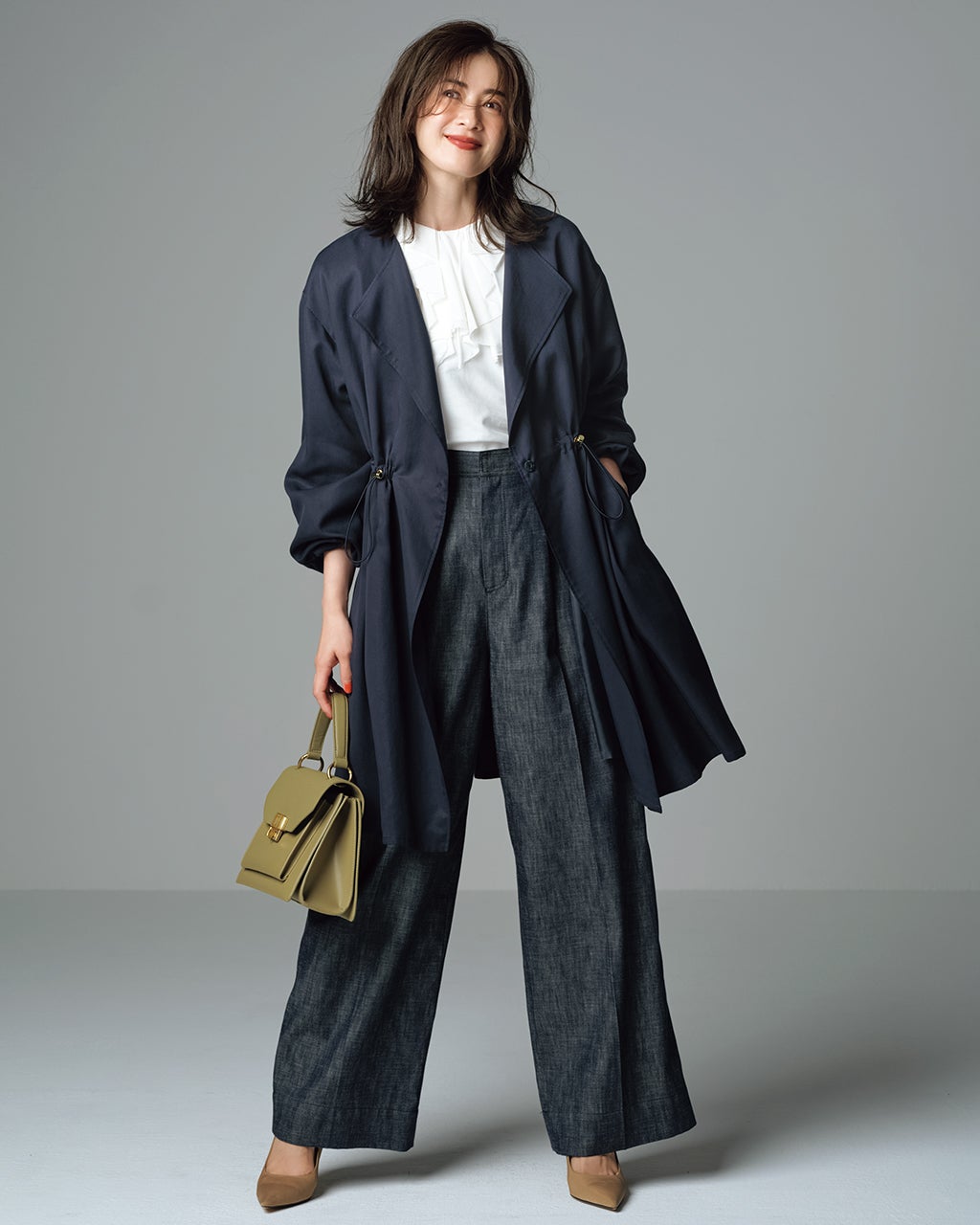 ノーカラー・ドロストギャザーコート/DoCLASSE