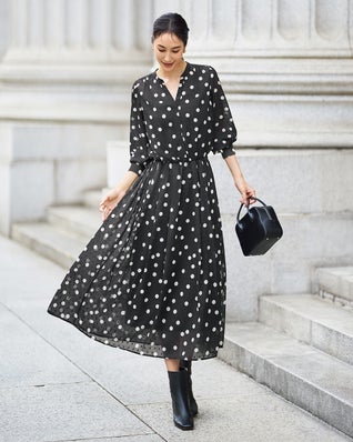 ドットジャカード・ギャザーワンピース