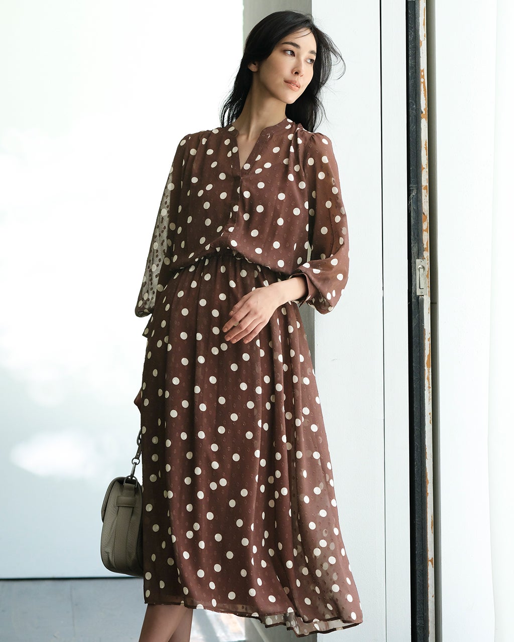 ドットジャカード・ギャザーワンピース/40代50代からの