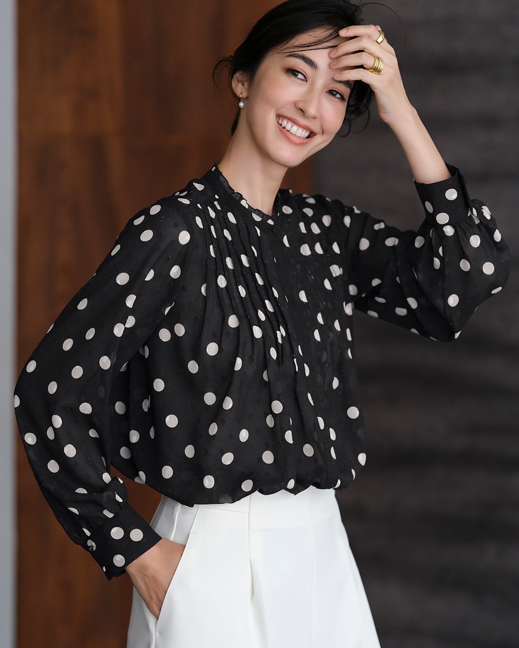 6(ROKU) ドットブラウス ブラック 美品 6（ロク）の「＜6(ROKU)＞ドット ブラウス（チュニック）」 - WEAR