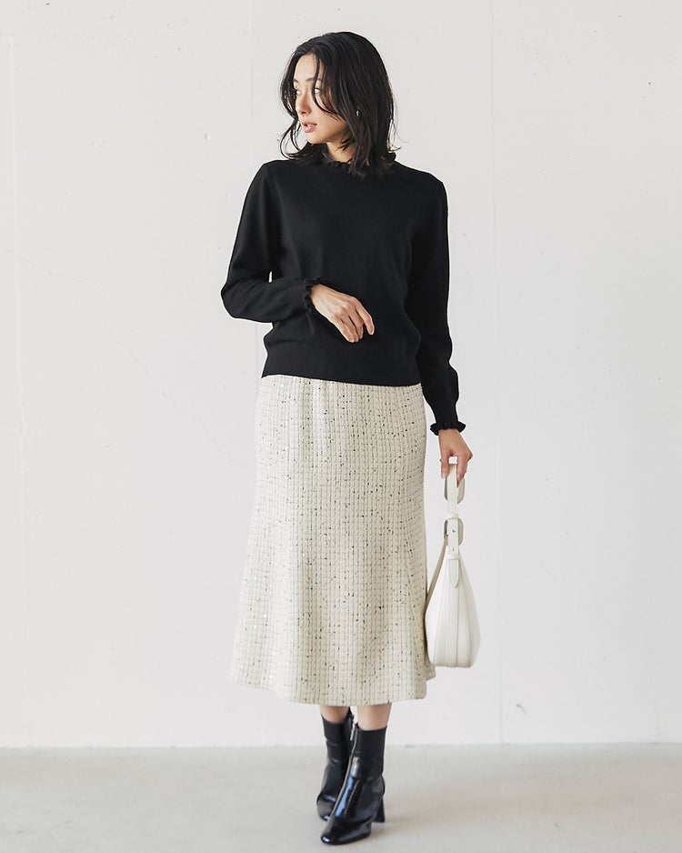 ウール混ニット・プチフリルセーター 詳細画像 ブラック 4