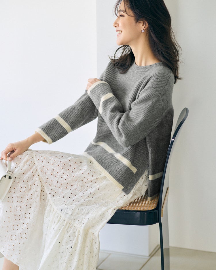 片畦編み・裾ボタンライン使いセーター 詳細画像 グレー 1